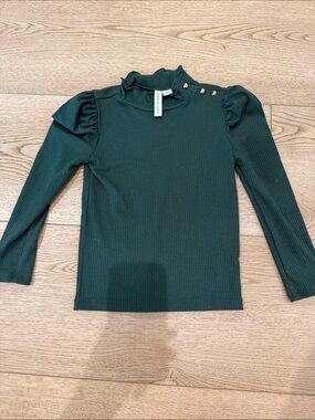 Janie and Jack Dark Green Ruffled Mock Neck Long Sleeve Top